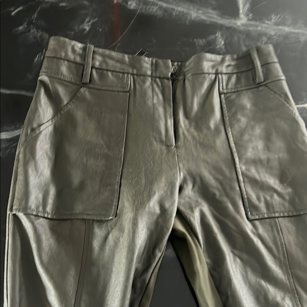 BCBG Stylish Leather Pants in olive green